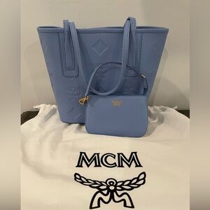 MCM Blue Leather Tote Bag Set with tags